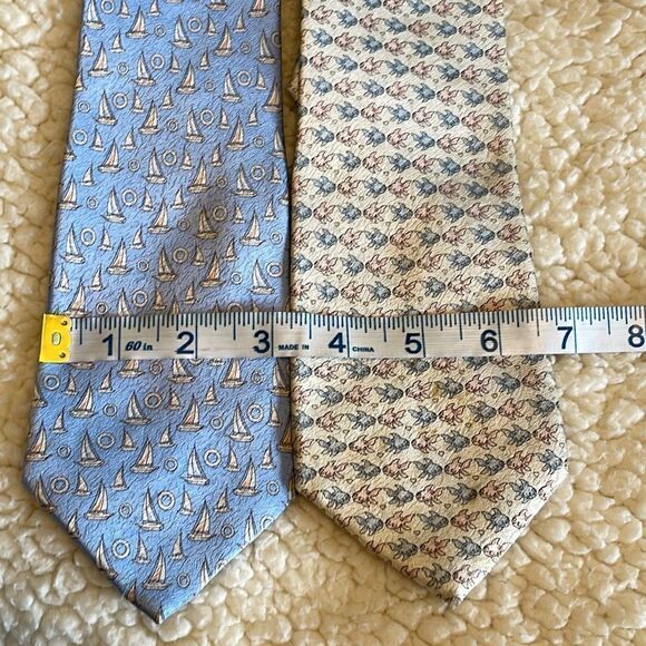 Campia Bundle of 2 100% Silk Ties Fish and Sailboat Print - Picture 6 of 7